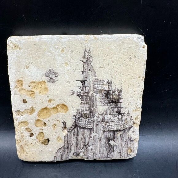 Tile Coaster Travertine Stone Mountain top Fortress Hot air balloon Ships Air - Picture 1 of 5